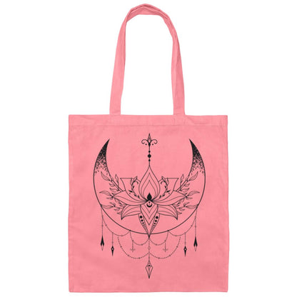 Crescent Moon and Lotus Flower | Canvas Tote Bag