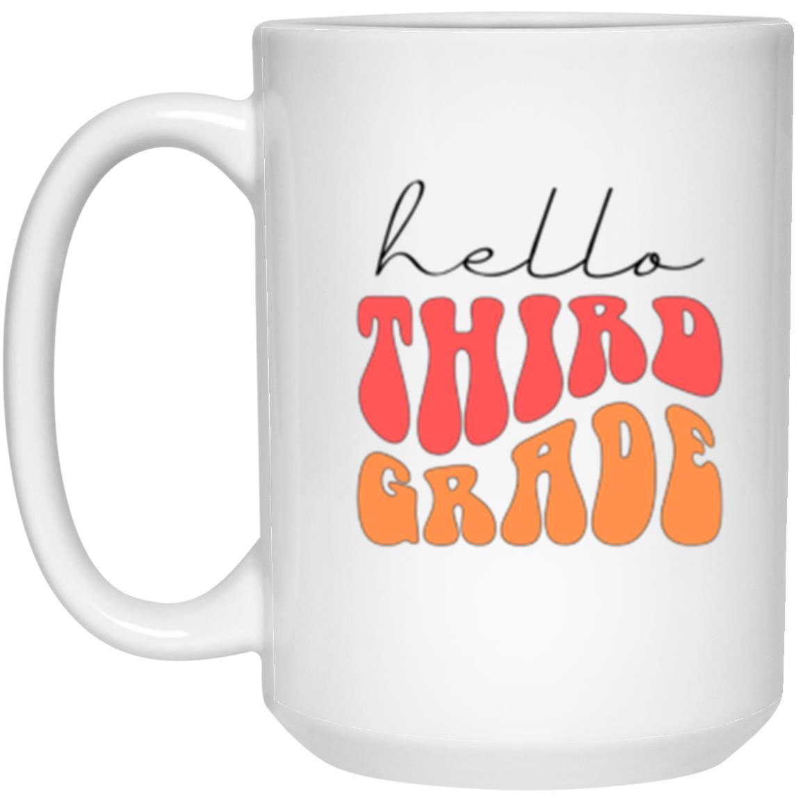 Hello Third Grade Retro Pink | 15 oz. White Mug