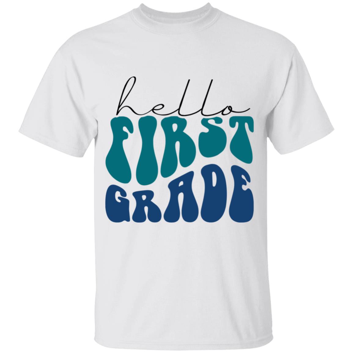 Hello First Grade Retro Blue | Youth and Adult T-Shirts