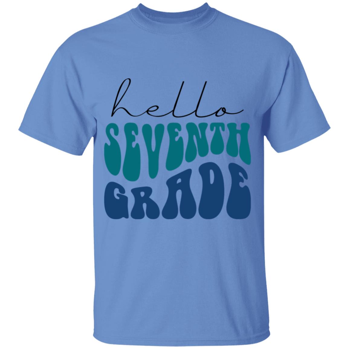 Hello Seventh Grade Retro Blue | Youth and Adult T-Shirts