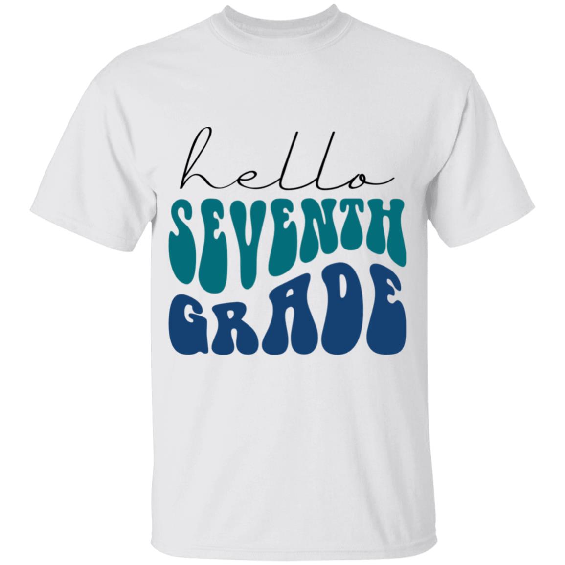 Hello Seventh Grade Retro Blue | Youth and Adult T-Shirts