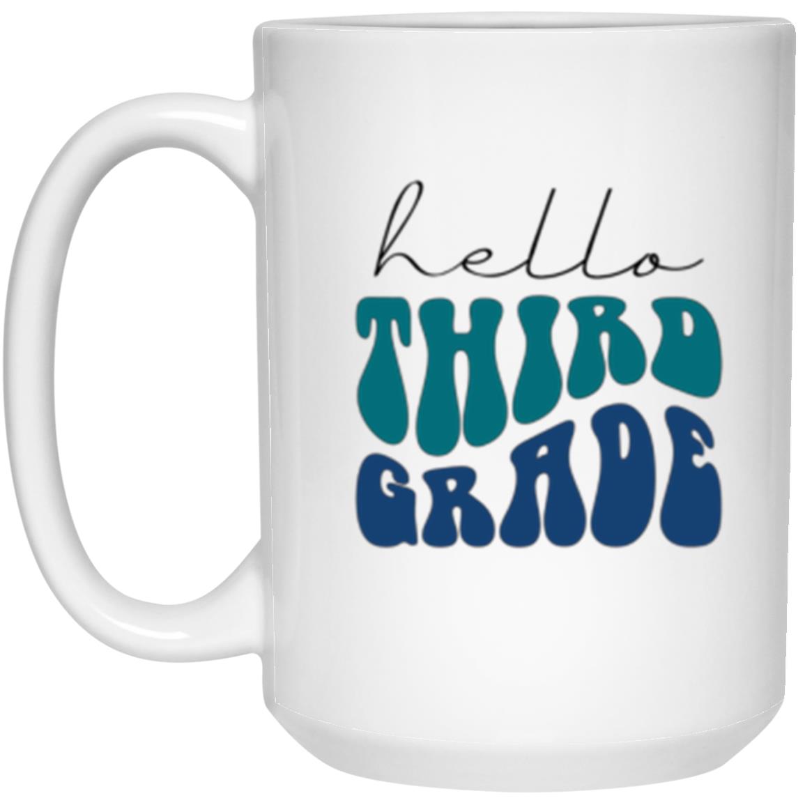 Hello Third Grade Retro Blue | 15 oz. White Mug