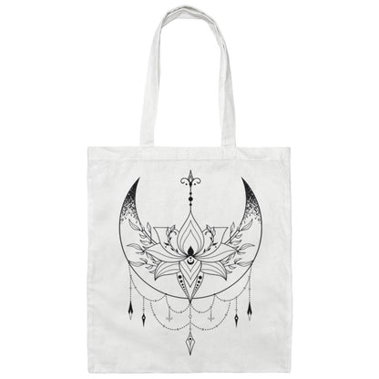 Crescent Moon and Lotus Flower | Canvas Tote Bag