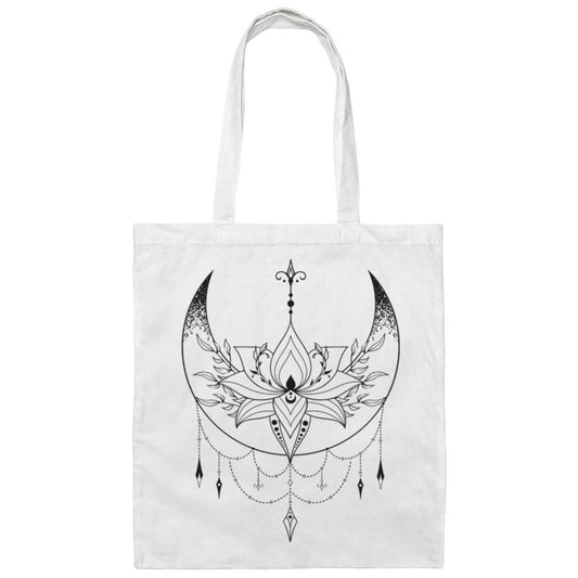 Crescent Moon and Lotus Flower | Canvas Tote Bag