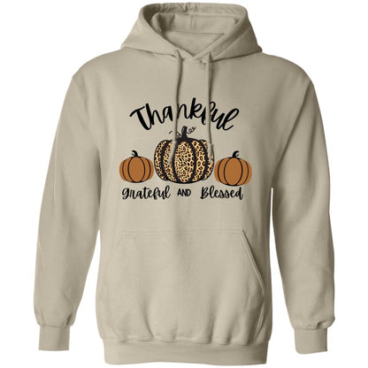Thankful, Grateful, and Blessed Animal Print Pumpkin | Adult Pullover Hoodie