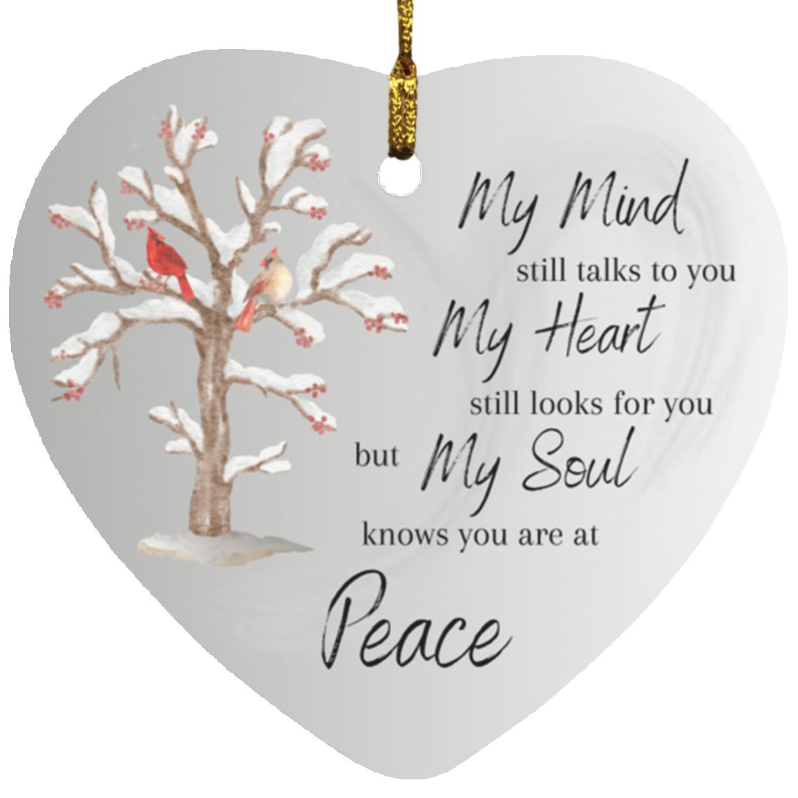 My Soul Knows You Are At Peace Cardinals In Tree | Heart Ornament