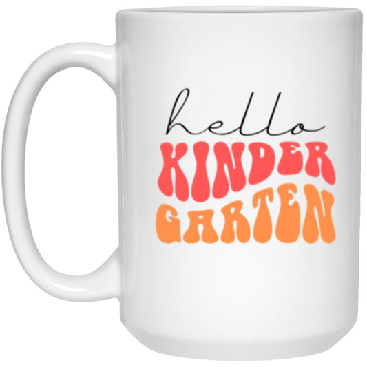 Hello Kindergarten Grade Retro Pink | 15 oz. White Mug