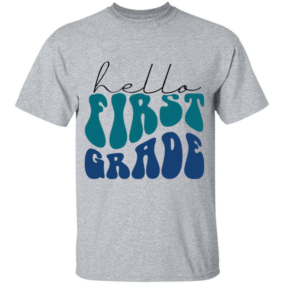 Hello First Grade Retro Blue | Youth and Adult T-Shirts