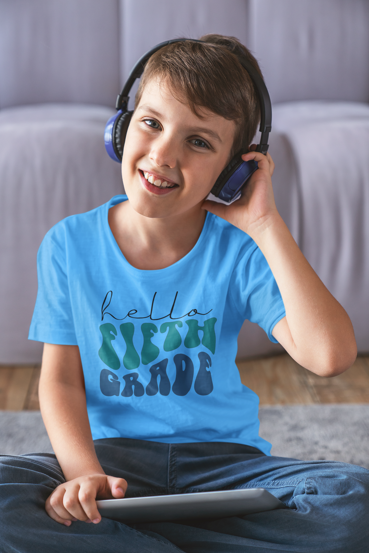 Hello Fifth Grade Retro Blue | Youth and Adult T-Shirts