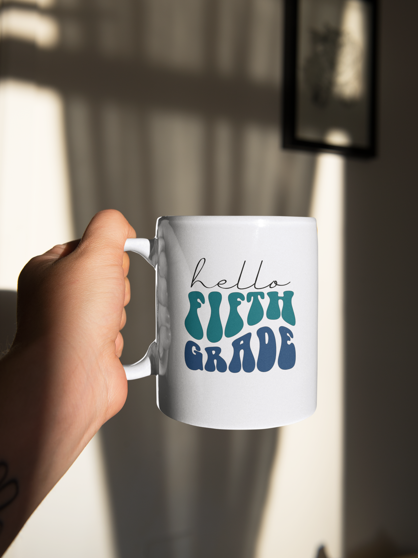 Hello Fifth Grade Retro Blue | 15 oz. White Mug