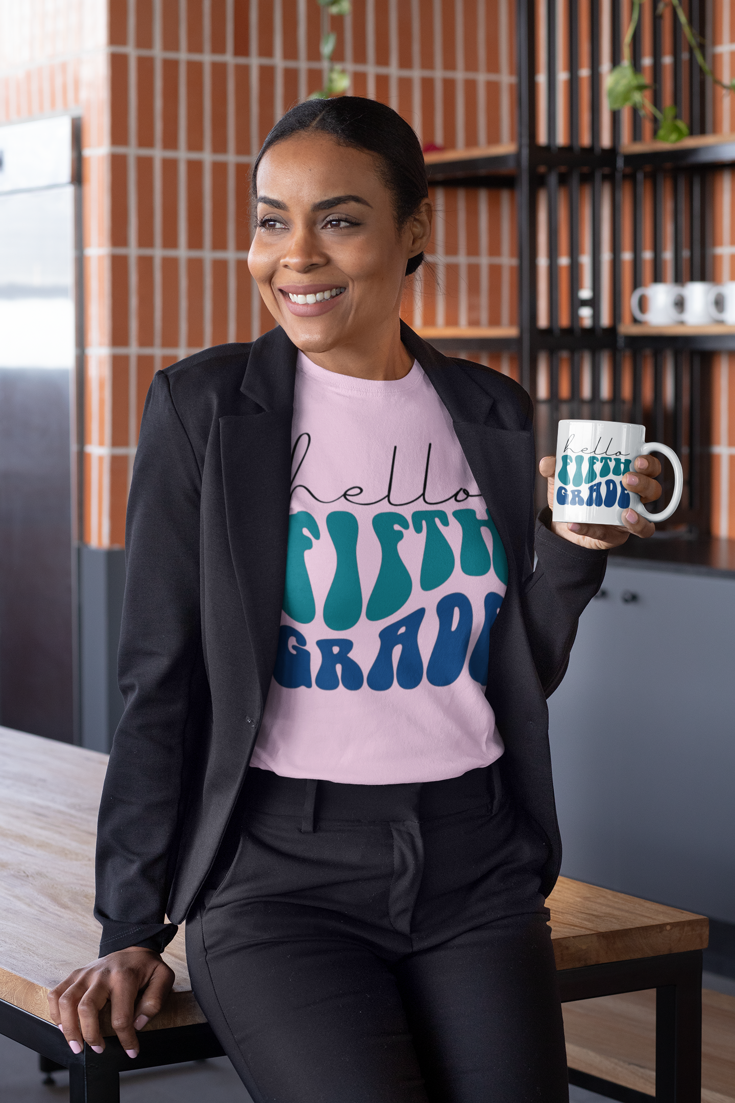 Hello Fifth Grade Retro Blue | 15 oz. White Mug