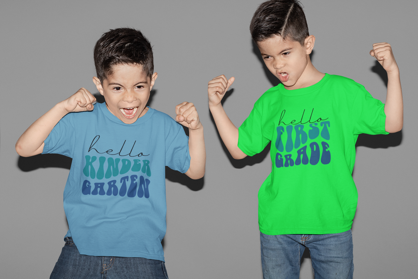 Hello First Grade Retro Blue | Youth and Adult T-Shirts