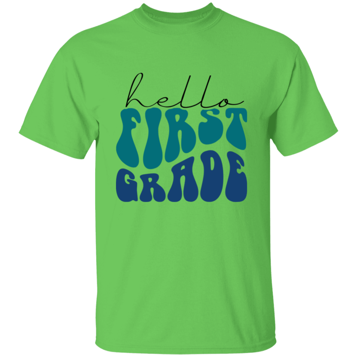 Hello First Grade Retro Blue | Youth and Adult T-Shirts