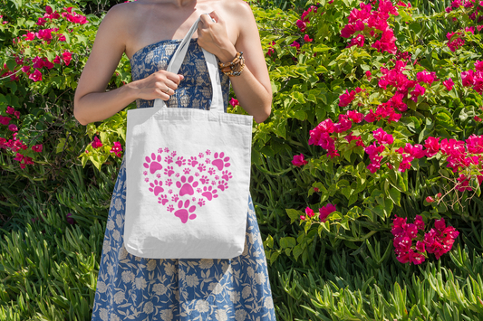 Pink Paw Print Heart | Tote Bag