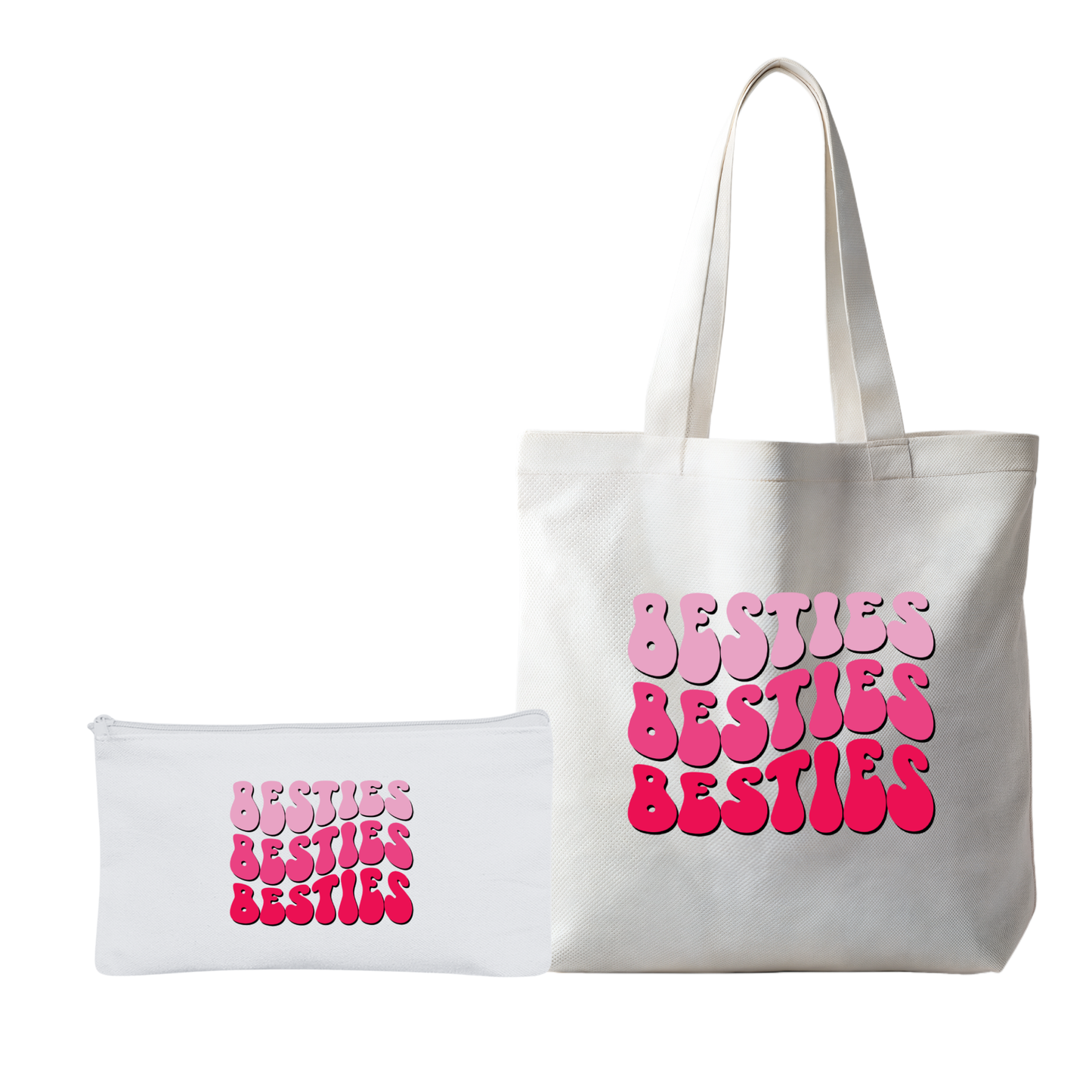 Besties | Makeup Pouch, Tote Bag, and Keychain Bundle Pack (5 sets)