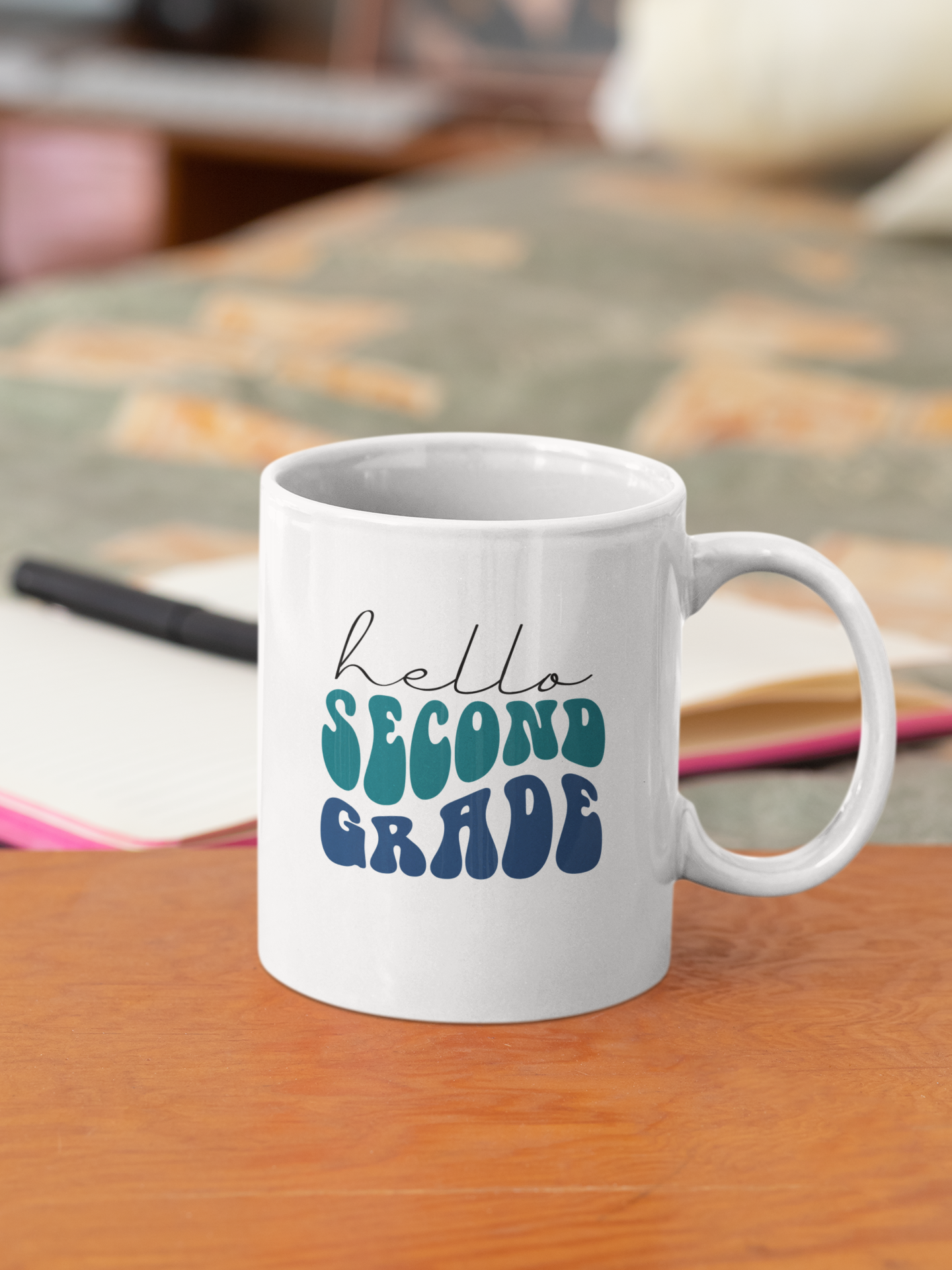 Hello Second Grade Retro Blue | 15 oz. White Mug