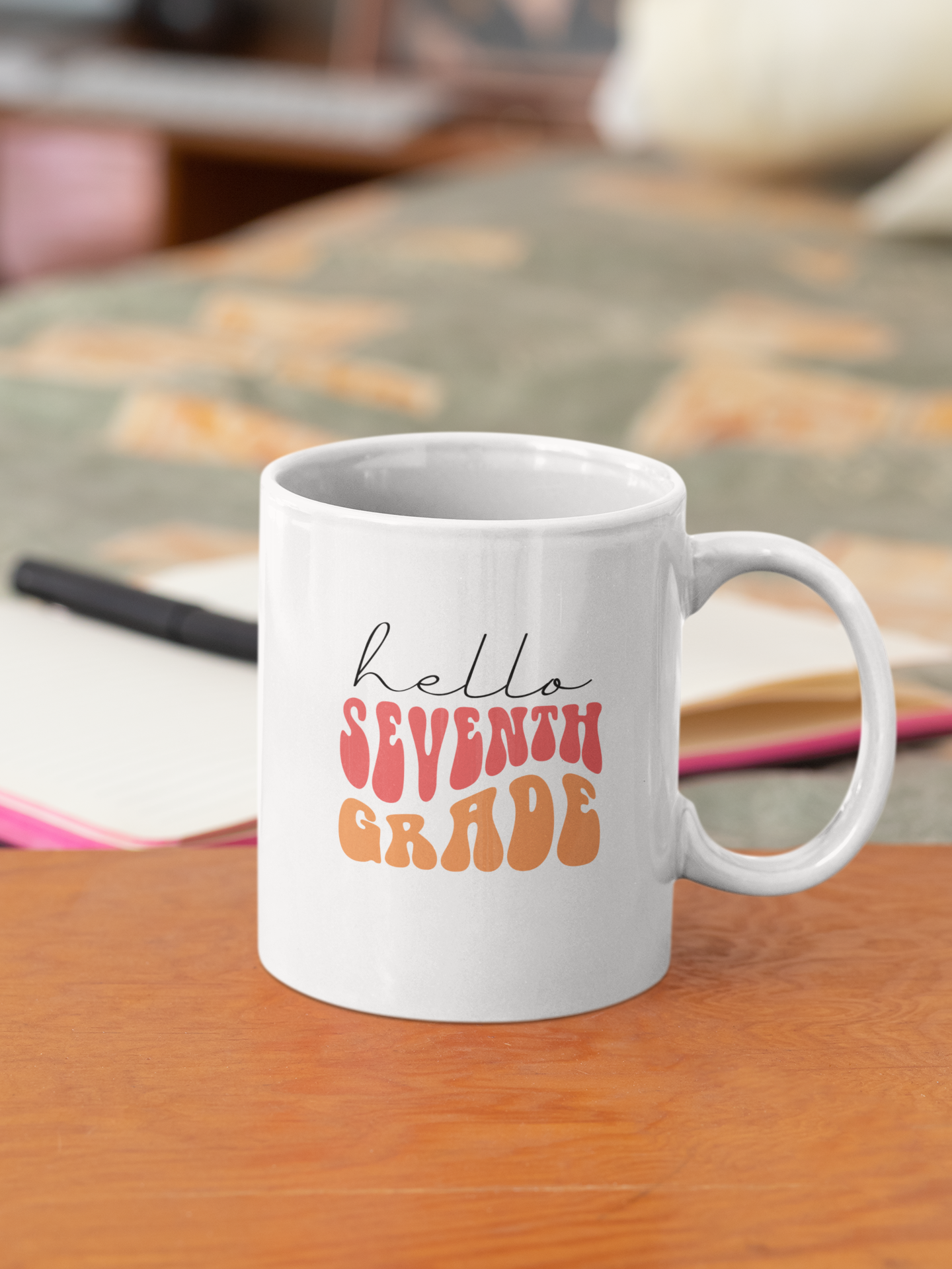 Hello Seventh Grade Retro Pink | 15 oz. White Mug