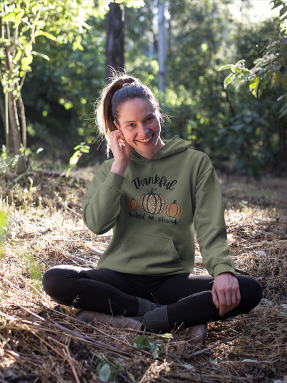 Thankful, Grateful, and Blessed Animal Print Pumpkin | Adult Pullover Hoodie