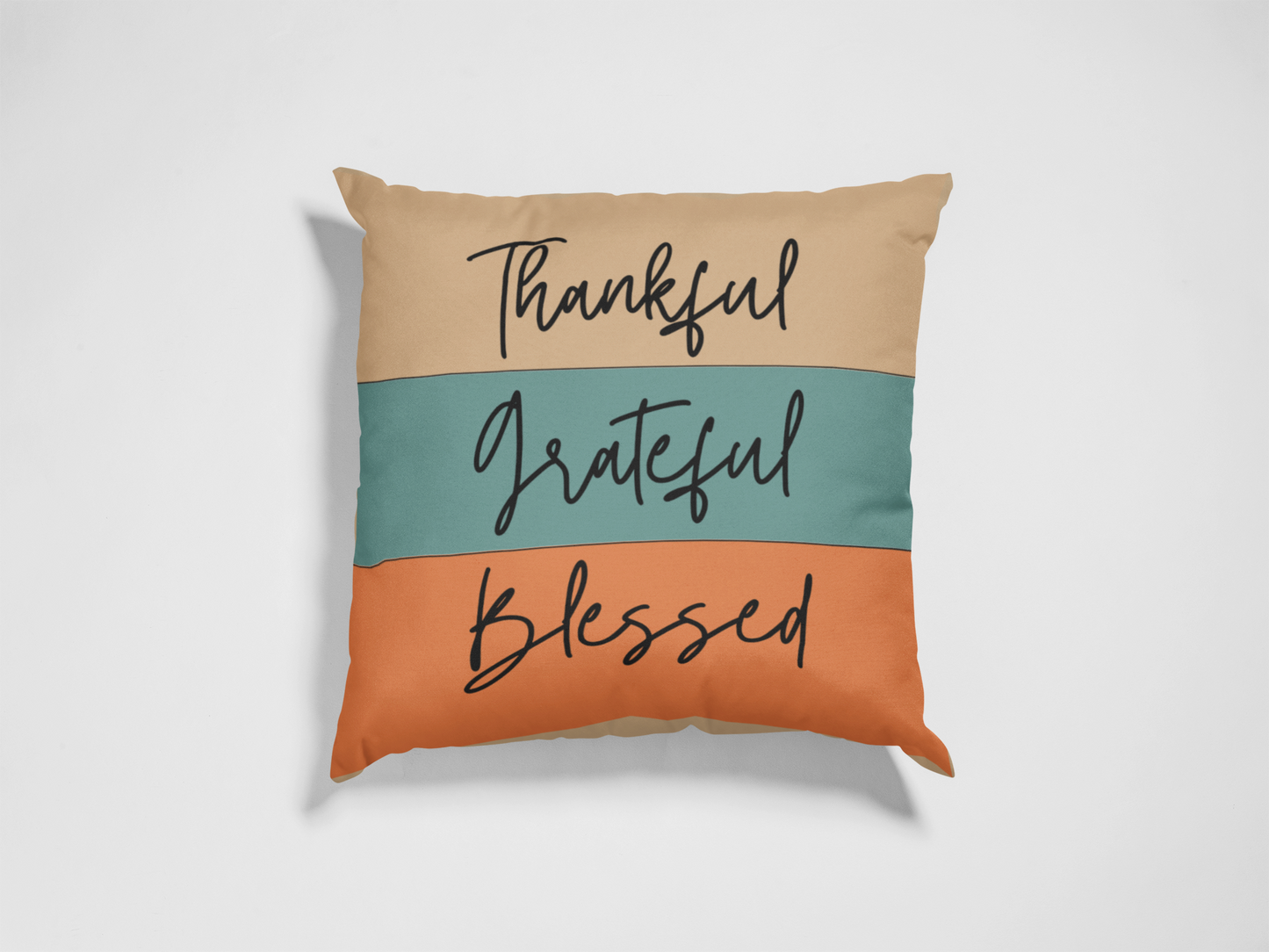 Thankful, Grateful, and Blessed Buffalo Plaid | Reversible Square Decorative Pillow 18in x 18in