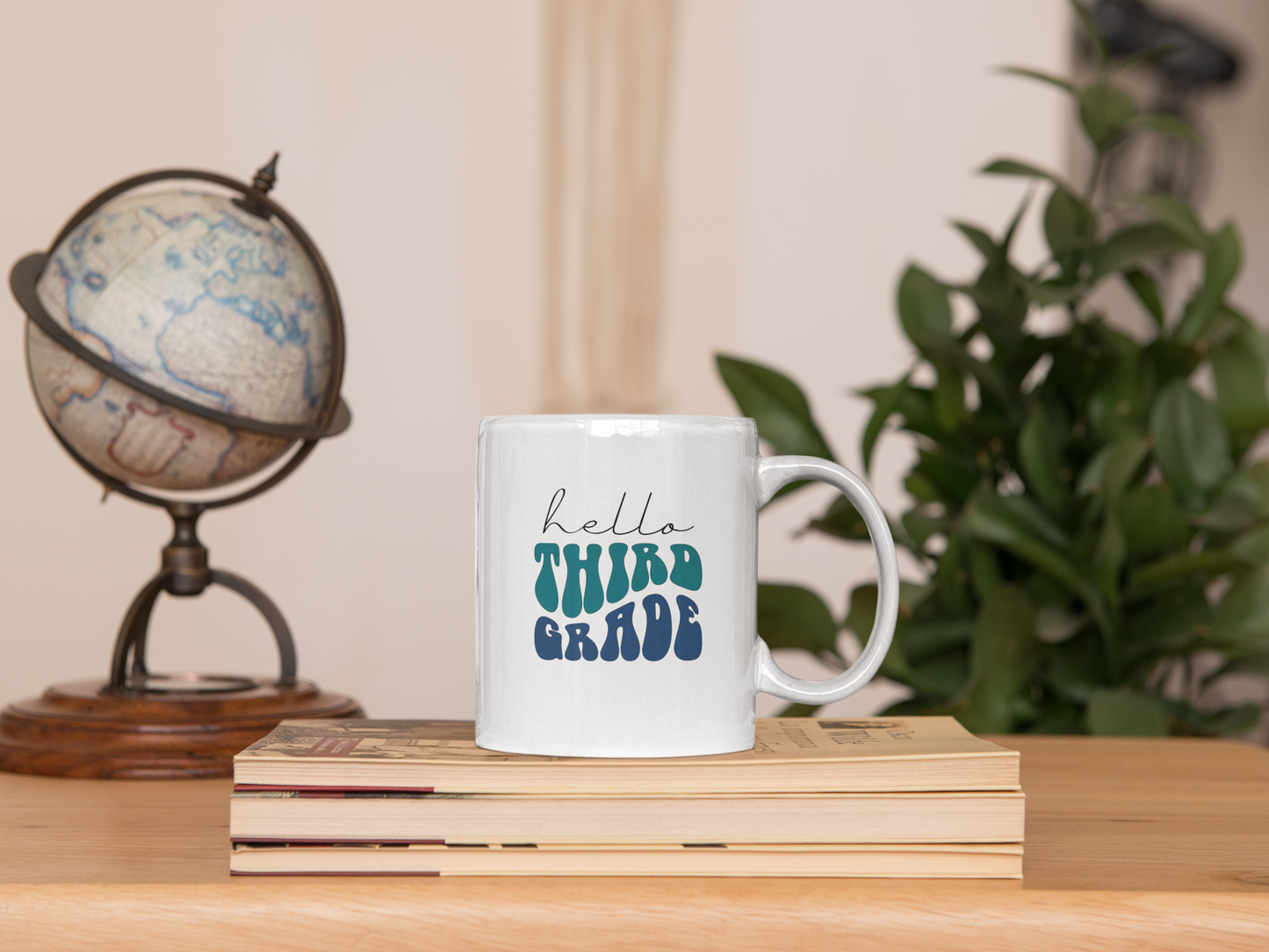 Hello Third Grade Retro Blue | 15 oz. White Mug