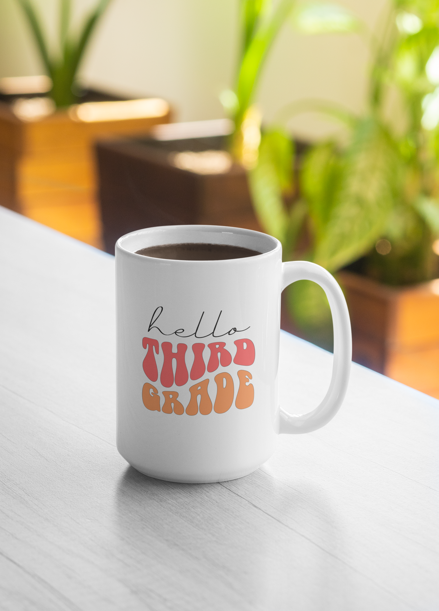 Hello Third Grade Retro Pink | 15 oz. White Mug