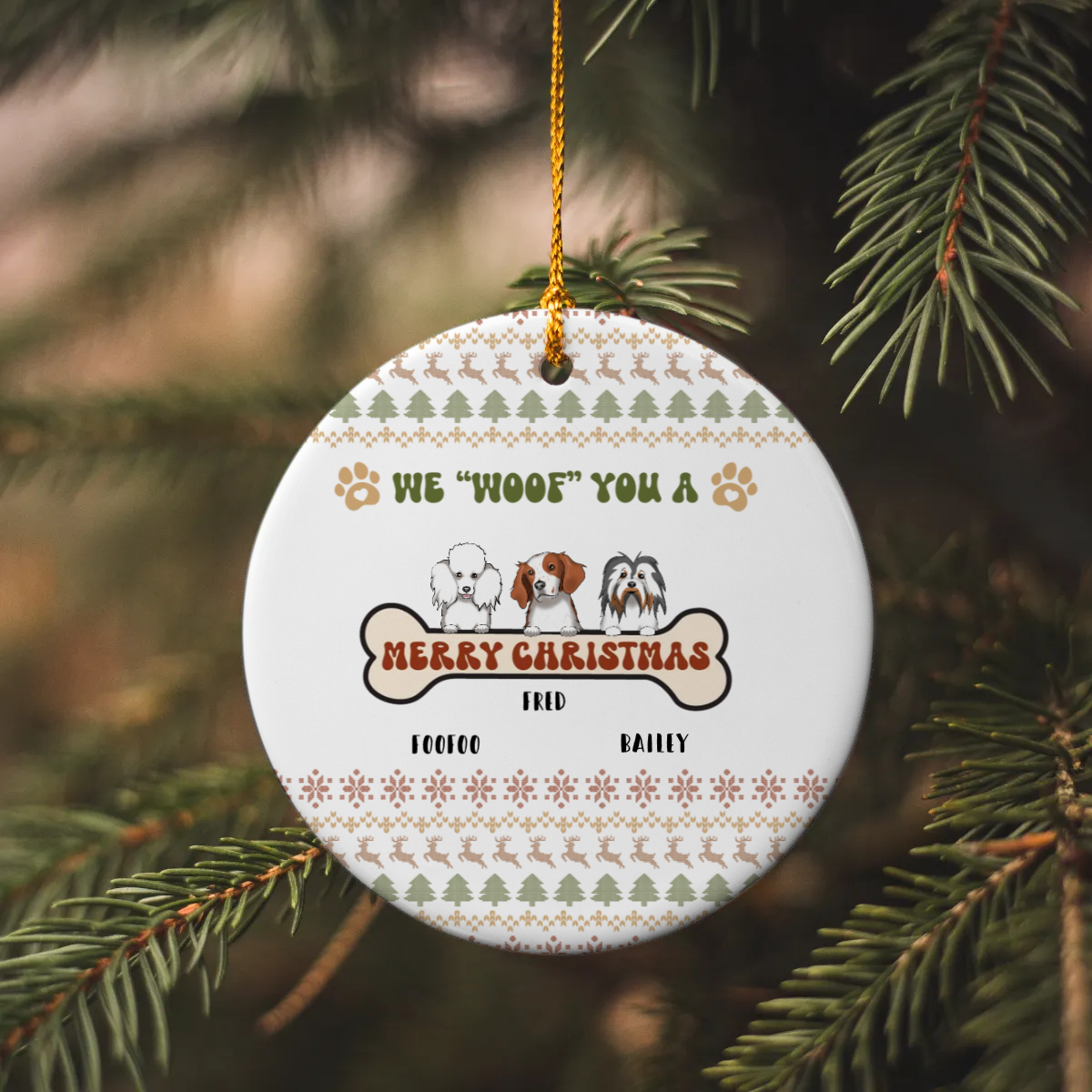 We "Woof" You A Merry Christmas - Personalized Dogs | Christmas Ornament