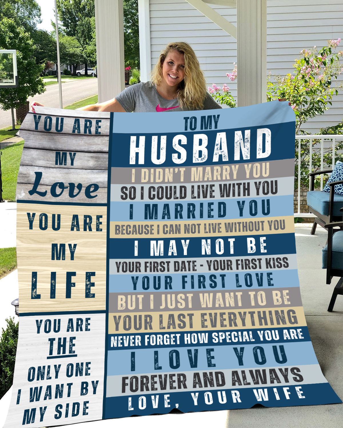 To My Husband, Love Your Wife - Blue Wood | Cozy Plush Fleece Blanket