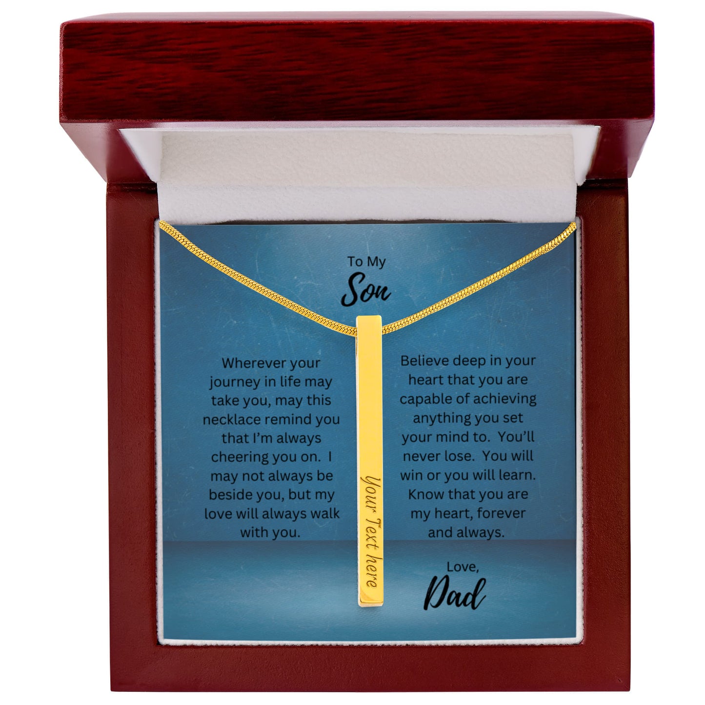 To My Son, Love Dad | Wherever Your Journey Takes You | Personalized Vertical Engraved Stick Necklace