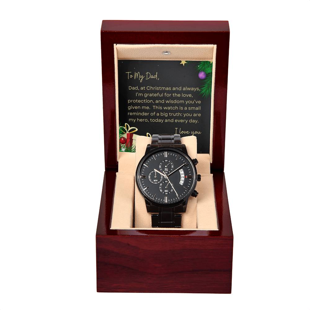 To My Dad, I Love You | Tree & Presents | Black Chronograph Watch