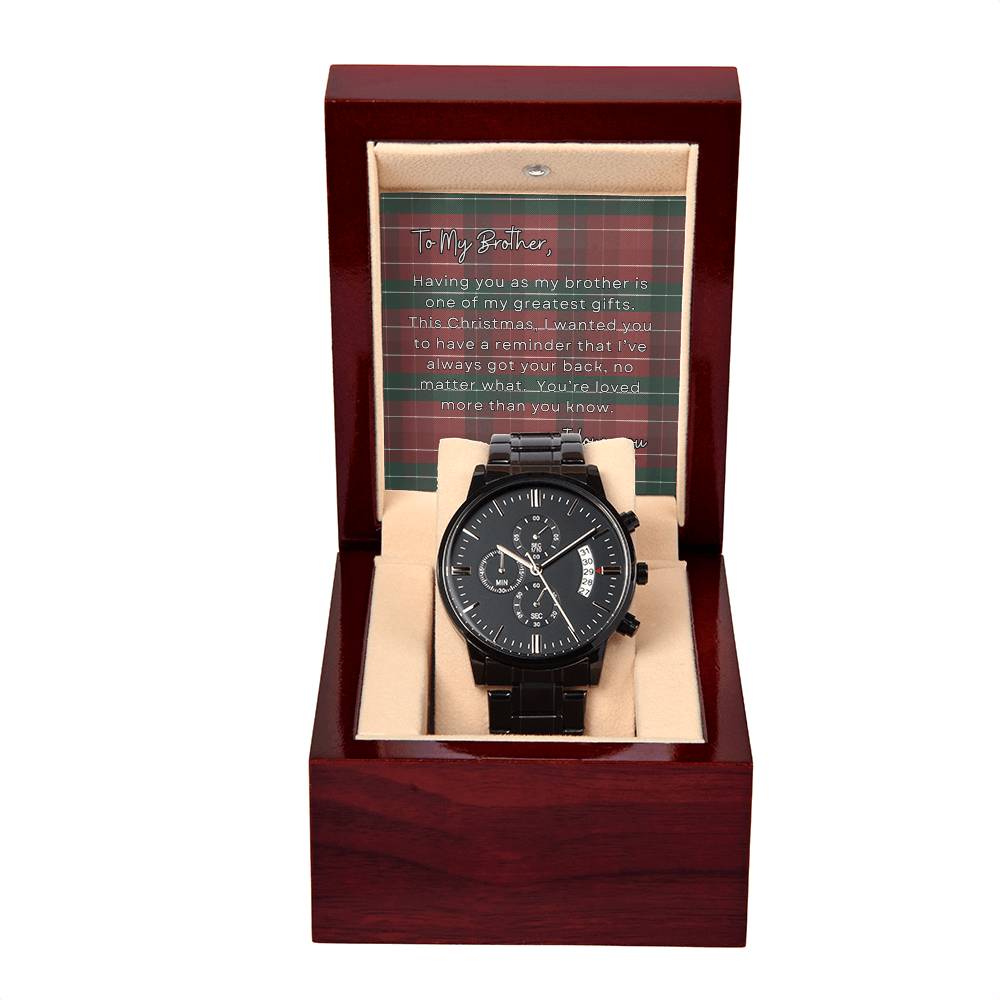 To My Brother, I Love You | Plaid | Black Chronograph Watch