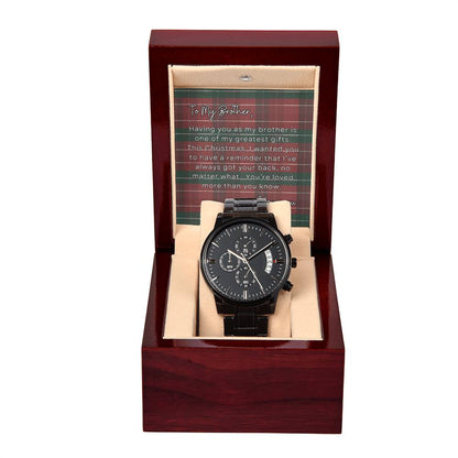 To My Brother, I Love You | Plaid | Black Chronograph Watch