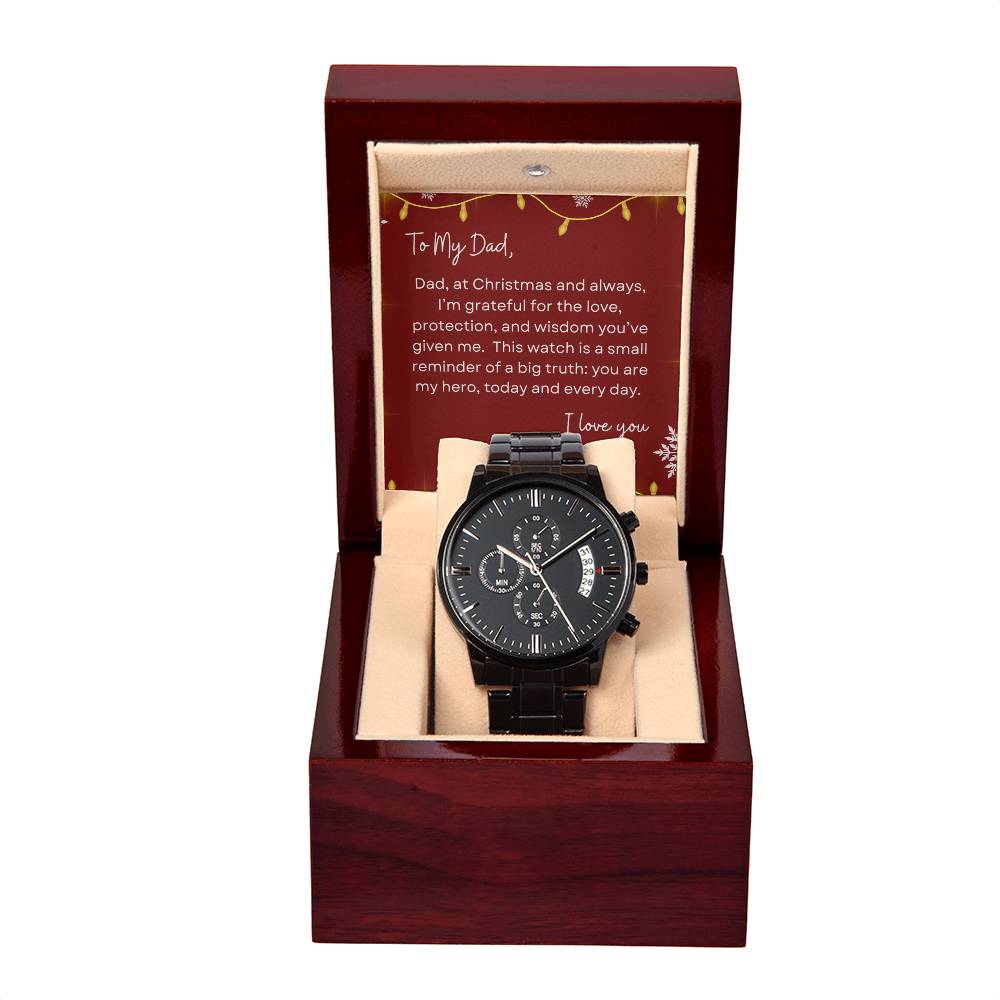 To My Dad, I Love You | Lights & Snowflakes | Black Chronograph Watch
