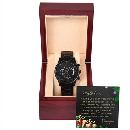 To My Brother, I Love You | Tree & Presents | Black Chronograph Watch
