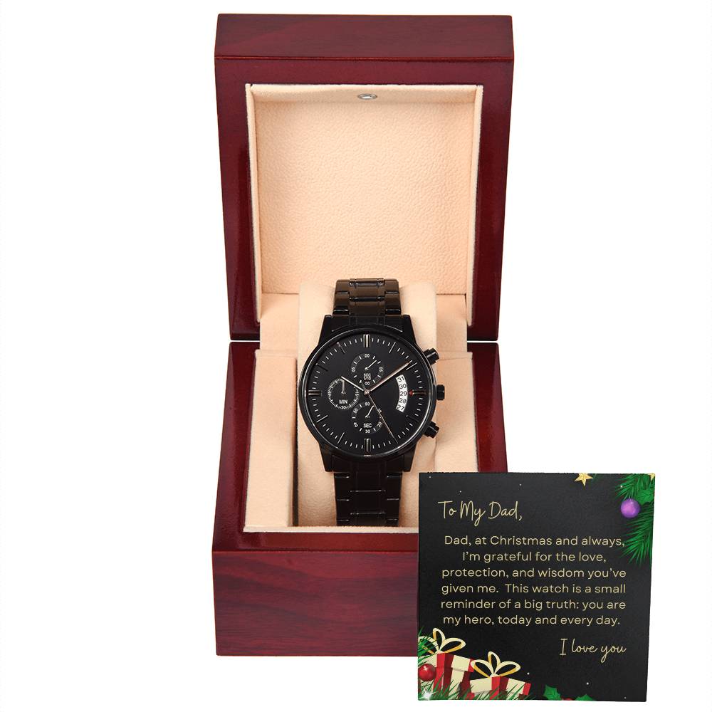 To My Dad, I Love You | Tree & Presents | Black Chronograph Watch