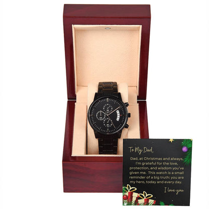 To My Dad, I Love You | Tree & Presents | Black Chronograph Watch
