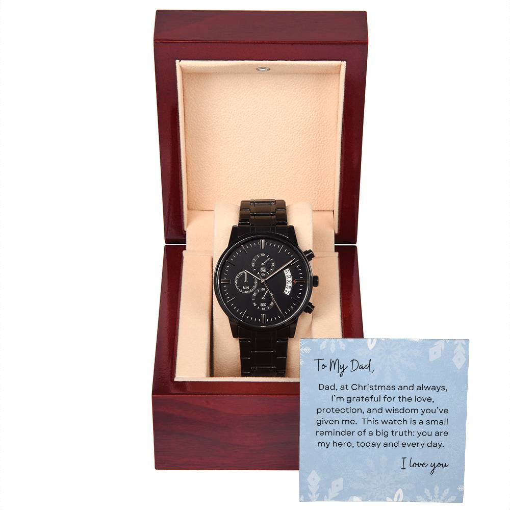 To My Dad, I Love You | Winter Snowflakes | Black Chronograph Watch