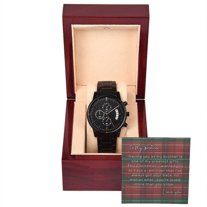 To My Brother, I Love You | Plaid | Black Chronograph Watch
