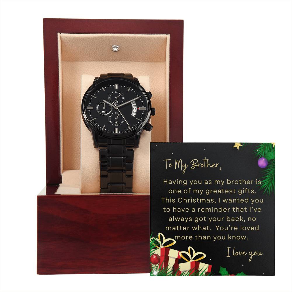 To My Brother, I Love You | Tree & Presents | Black Chronograph Watch