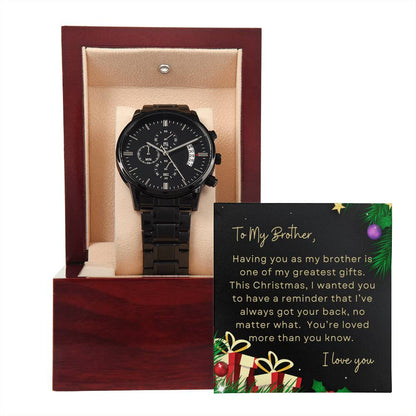 To My Brother, I Love You | Tree & Presents | Black Chronograph Watch