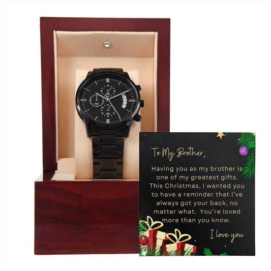 To My Brother, I Love You | Tree & Presents | Black Chronograph Watch