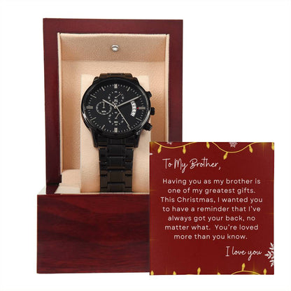 To My Brother, I Love You | Lights & Snowflakes | Black Chronograph Watch