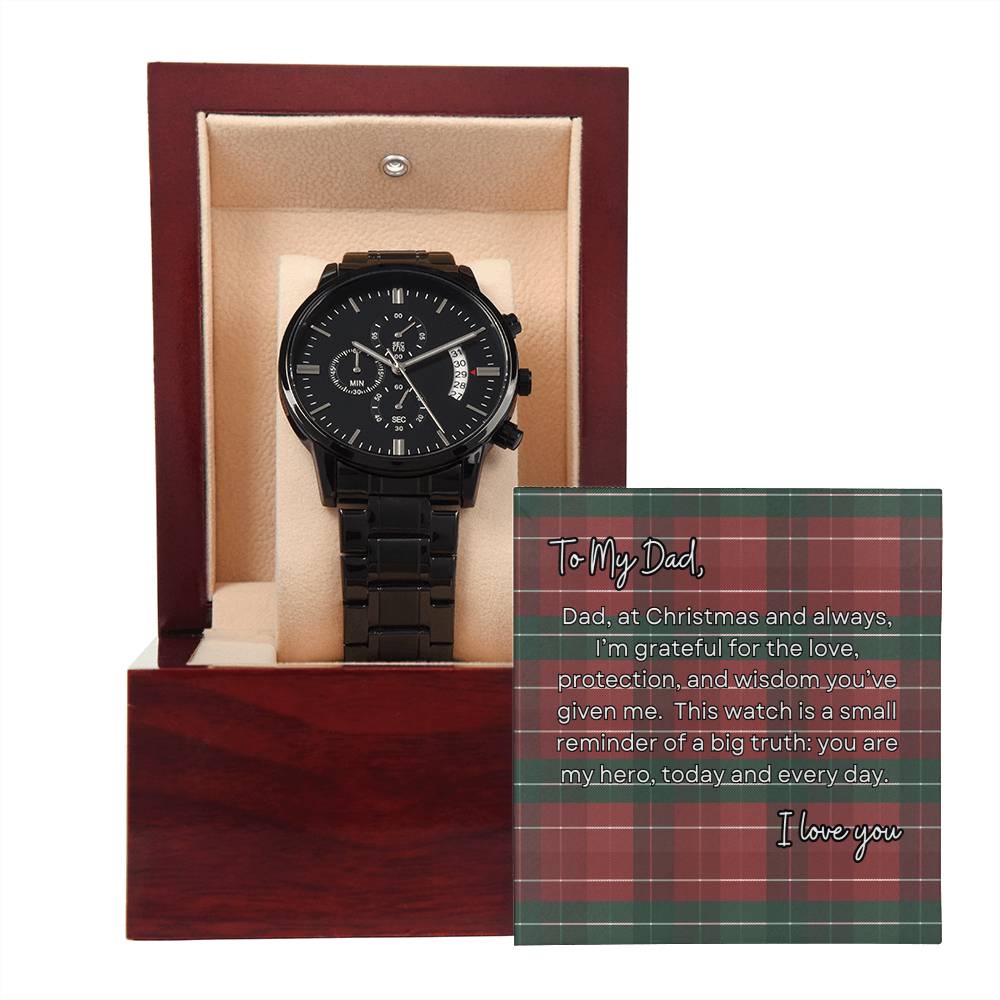 To My Dad, I Love You | Plaid | Black Chronograph Watch