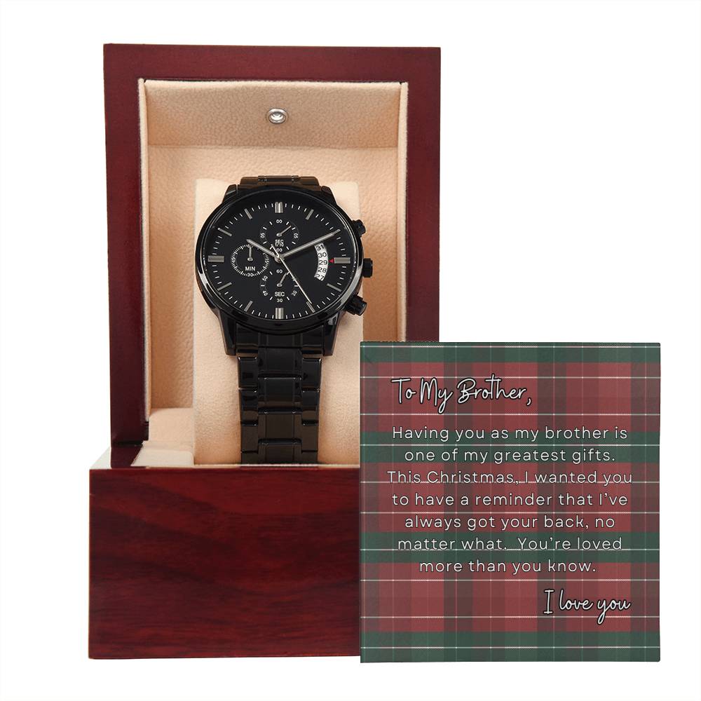 To My Brother, I Love You | Plaid | Black Chronograph Watch