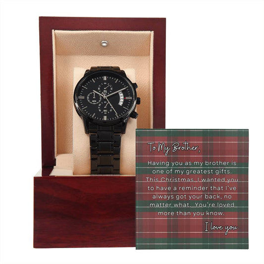 To My Brother, I Love You | Plaid | Black Chronograph Watch