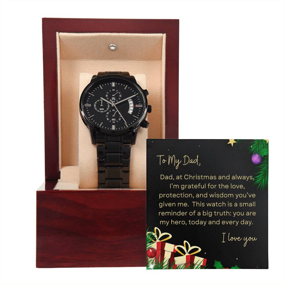 To My Dad, I Love You | Tree & Presents | Black Chronograph Watch