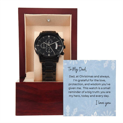 To My Dad, I Love You | Winter Snowflakes | Black Chronograph Watch
