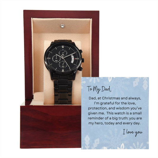 To My Dad, I Love You | Winter Snowflakes | Black Chronograph Watch