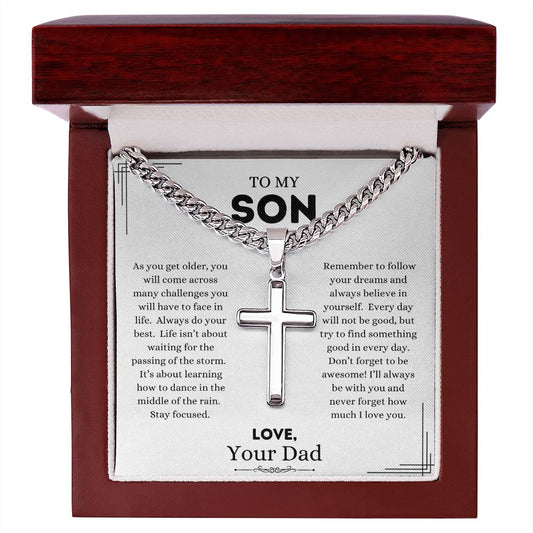 To My Son, Love Your Dad | Cuban Chain Cross Necklace