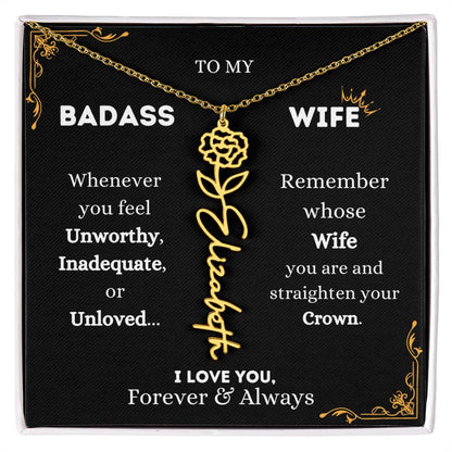 To My Bada$$ Wife | Gold Birth Flower Name Necklace