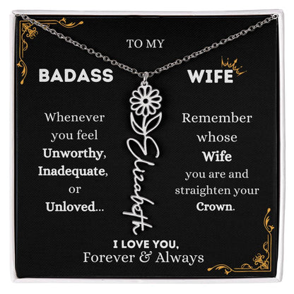 To My Bada$$ Wife | Silver Birth Flower Name Necklace